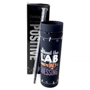 Without the Lab You’re Only Guessing dk blue water bottle with straw New in box